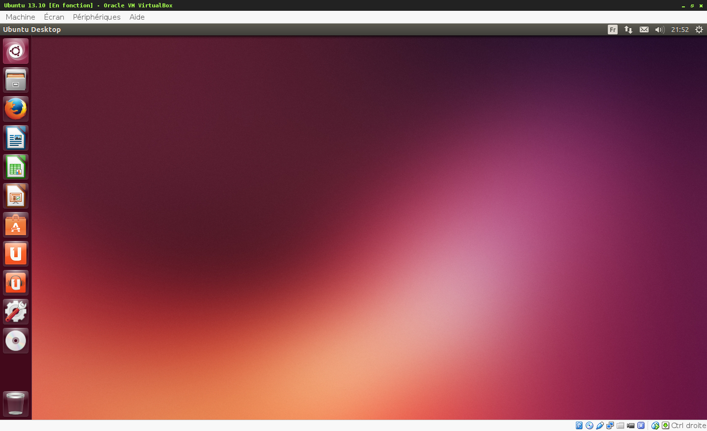 Prise d’écran du logiciel de virtualisation Oracle Virtualbox - Machine virtuelle sous Ubuntu 13.10