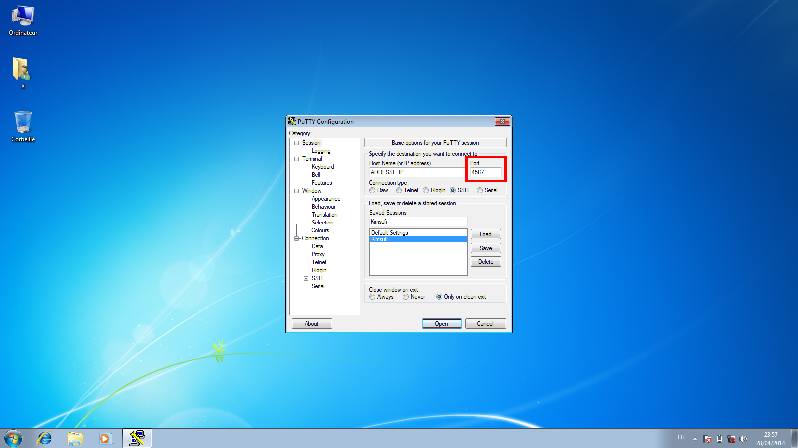 Sécurisation minimale d’un serveur dédié Kimsufi sous Ubuntu Server 14.04 LTS - Modification du port SSH dans PuTTY