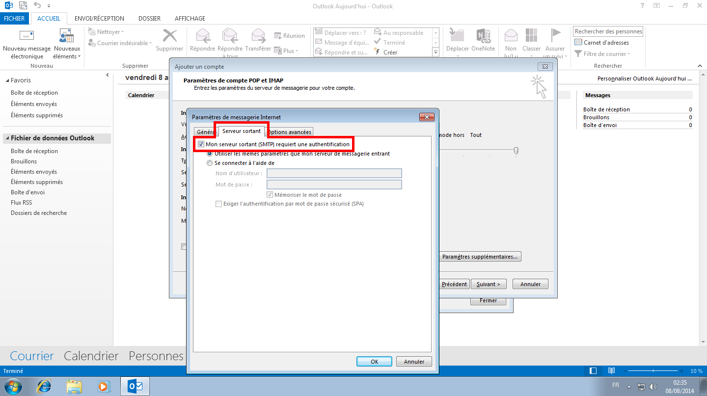 Configuration des comptes e-mails pour Microsoft Outlook - Protocole IMAP - Étape 2
