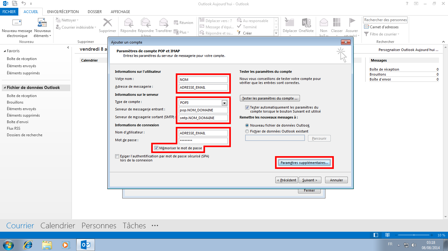 Configuration des comptes e-mails pour Microsoft Outlook - Protocole POP - Étape 1