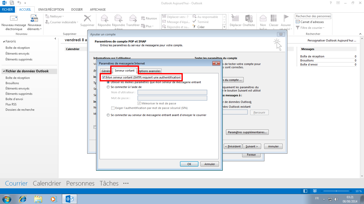 Configuration des comptes e-mails pour Microsoft Outlook - Protocole POP - Étape 2