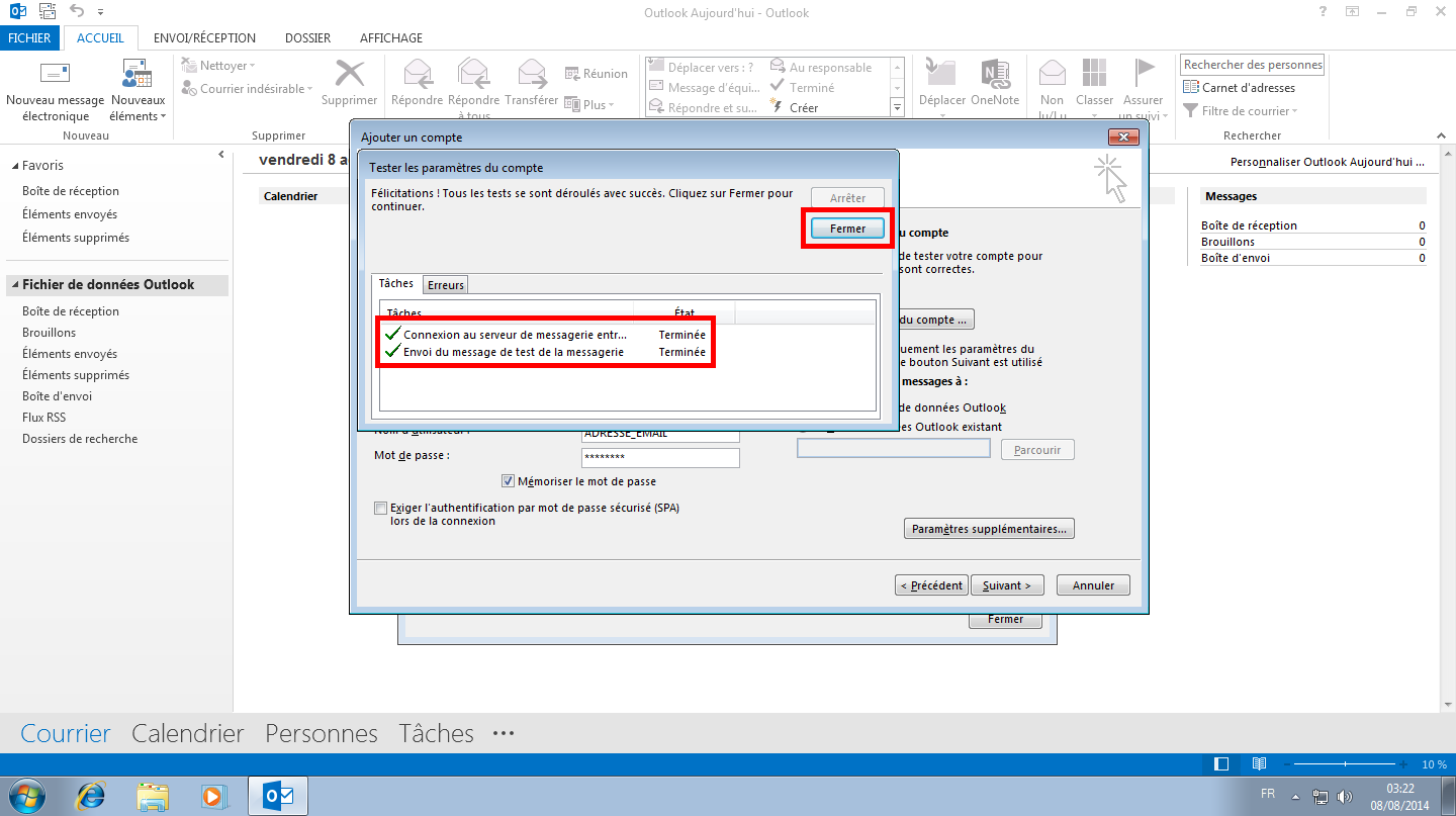 Configuration des comptes e-mails pour Microsoft Outlook - Protocole POP - Étape 5