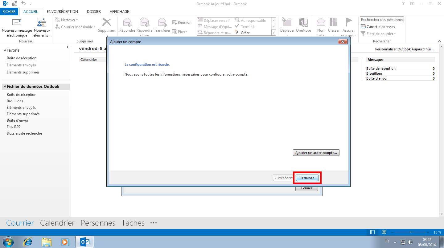Configuration des comptes e-mails pour Microsoft Outlook - Protocole POP - Étape 7