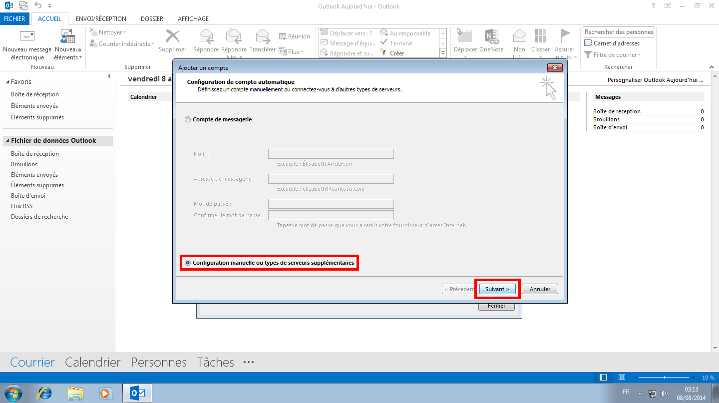 Configuration des comptes e-mails pour Microsoft Outlook - Étape 11