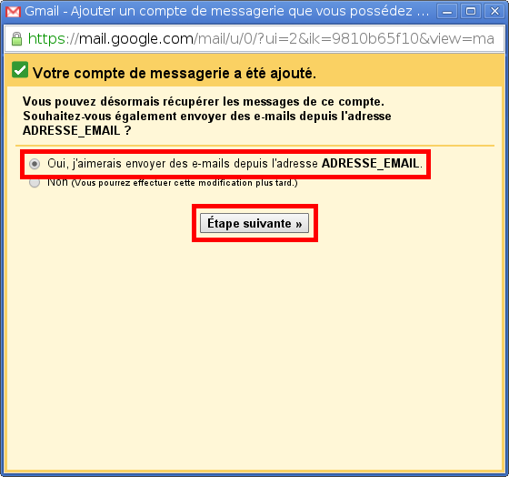 Configuration des comptes e-mails pour Gmail - Étape 5