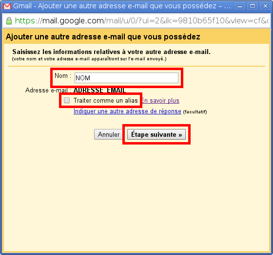 Configuration des comptes e-mails pour Gmail - Étape 6